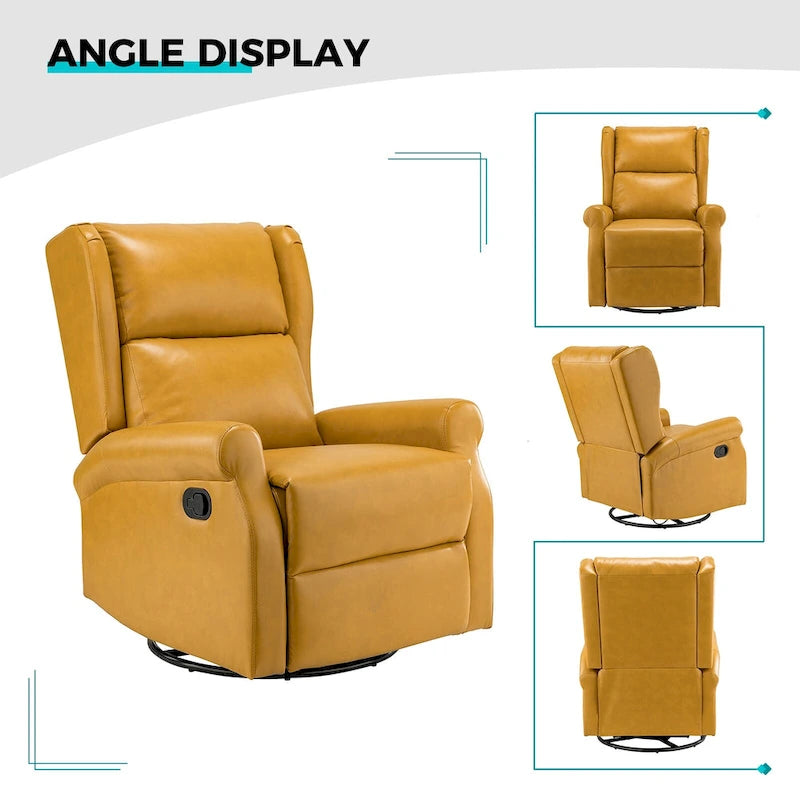 Fauteuil inclinable pivotant en cuir végétalien coloris sauge / vert / marine / turquoise / marron / camel / noir / jaune / gris / bordeaux / ivoire / saddle avec dossier à oreilles et repose-pieds escamotable, 1 place