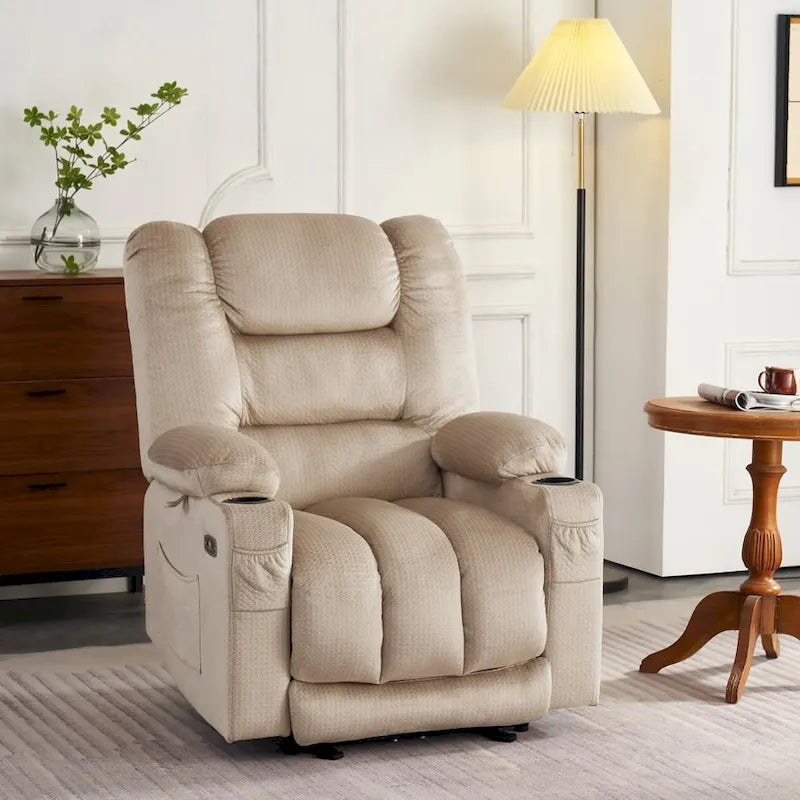 Fauteuil inclinable électrique avec fonction de chauffage et de massage, en tissu