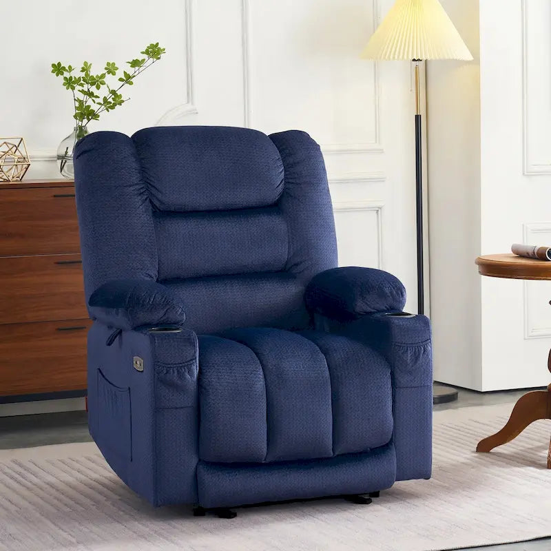 Fauteuil inclinable électrique avec fonction de chauffage et de massage, en tissu