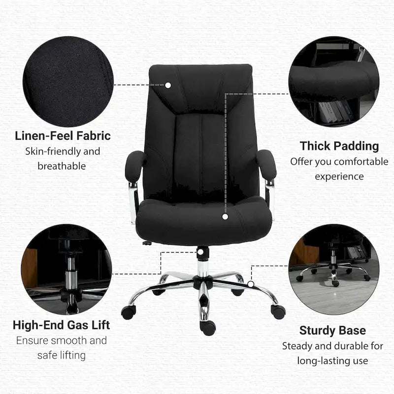 Chaise de bureau pivotante à dossier haut avec hauteur et accoudoirs réglables