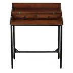 Bureau en bois de manguier massif avec 2 tiroirs - Châtaigne/Noir