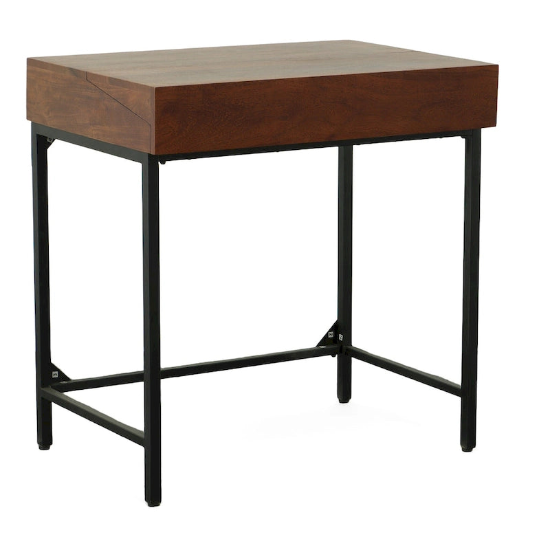 Bureau en bois de manguier massif avec 2 tiroirs - Châtaigne/Noir