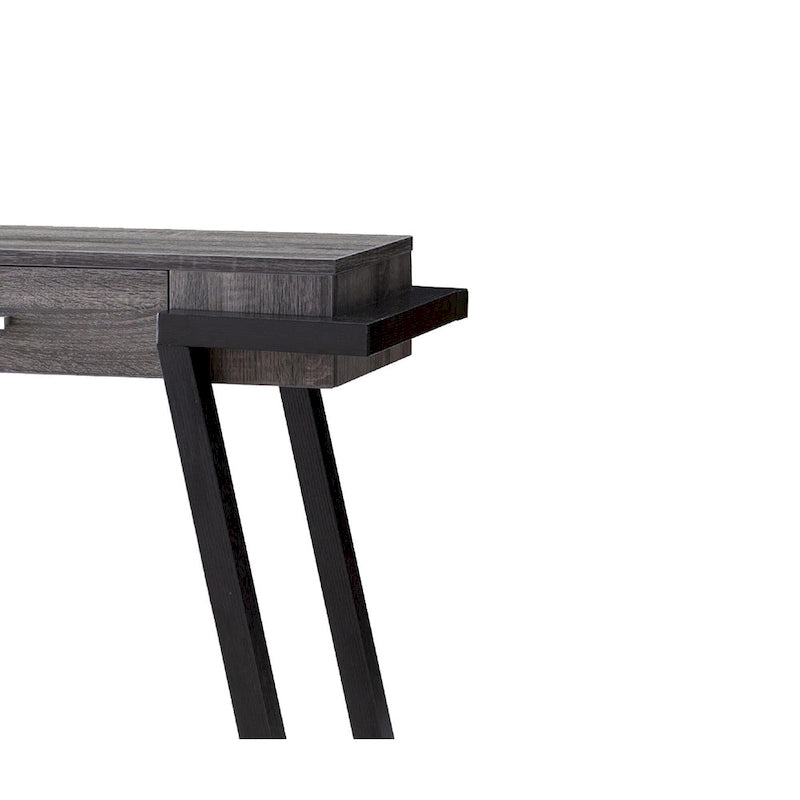 Console en MDF gris et noir vieilli avec 1 tiroir, étagère ouverte et pieds inclinés