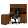 Bureau de travail en L avec 6 tiroirs, huche et crédence en mélaminé coloris brun Toscane / cerisier Cappuccino / chocolat noir / gris noyer, 1 place