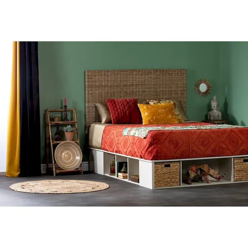 Tête de lit murale en rotin / rotin blanchi tissé à la main, Double / Queen