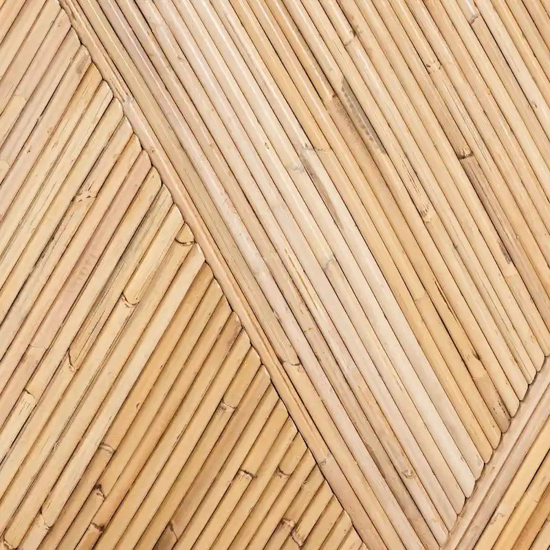 Console ovale en rotin naturel miel clair et contreplaqué avec base à deux piliers