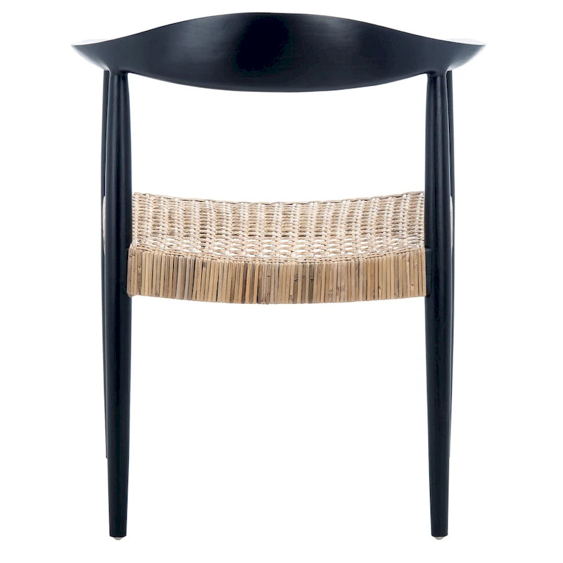 Fauteuil d'appoint noir du milieu du siècle avec assise en rotin naturel tressé, 1 place