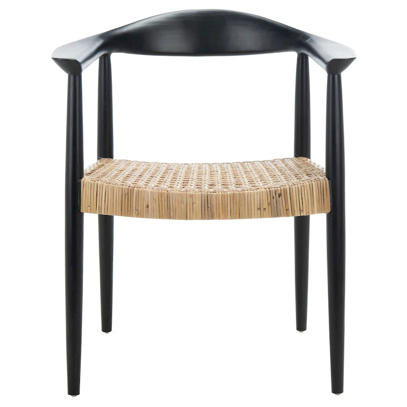 Fauteuil d'appoint noir du milieu du siècle avec assise en rotin naturel tressé, 1 place