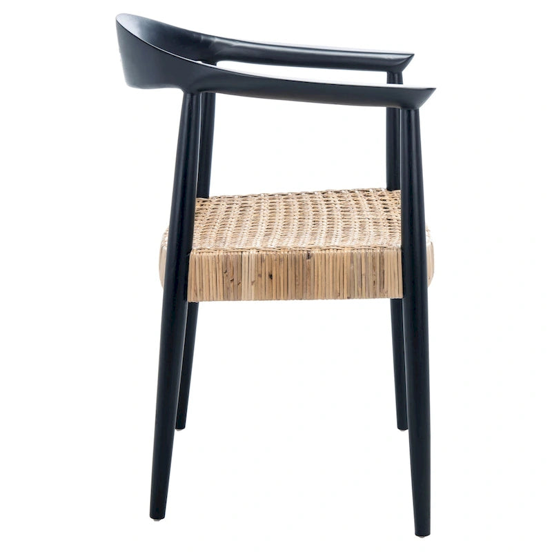 Fauteuil d'appoint noir du milieu du siècle avec assise en rotin naturel tressé, 1 place