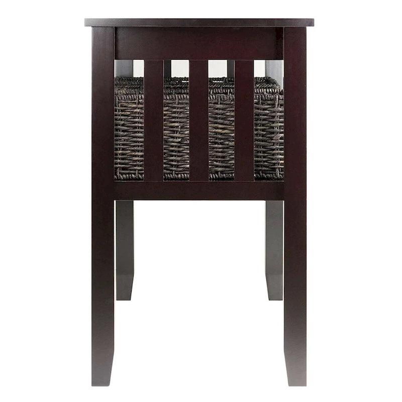 Table console à 2 niveaux Espresso avec 3 paniers de rangement en balle de maïs