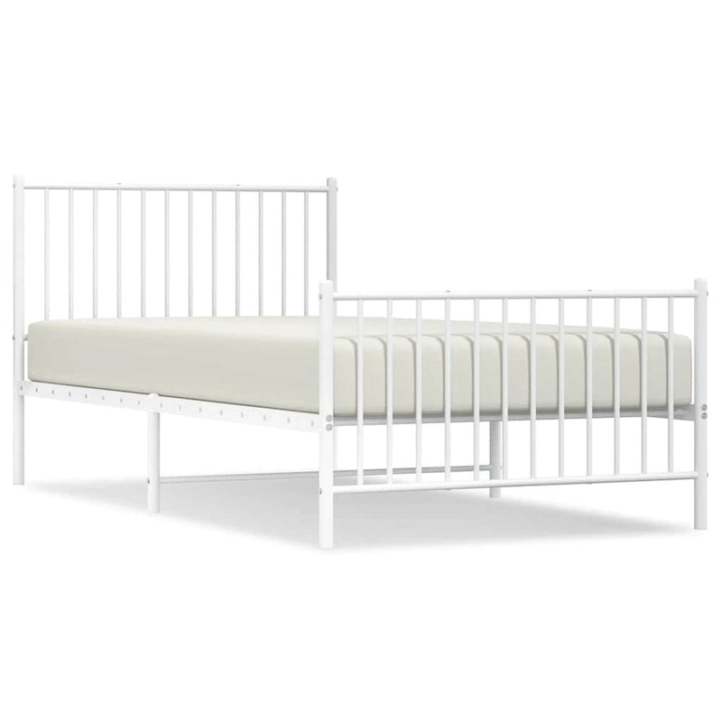 Cadre de lit double en métal, acier thermolaqué blanc avec tête de lit et rangement sous le lit, 1 place