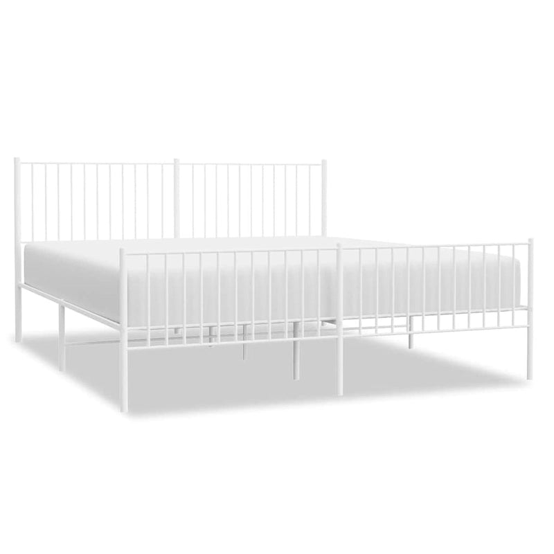 Cadre de lit double en métal, acier thermolaqué blanc avec tête de lit et rangement sous le lit, 1 place