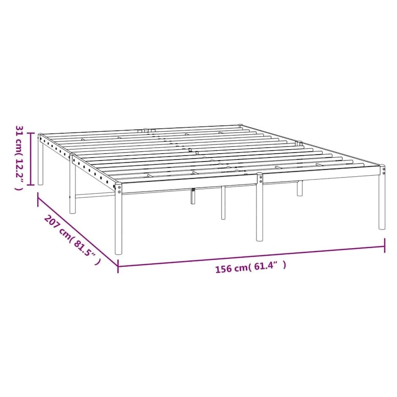 Cadre de lit double en métal, acier thermolaqué blanc avec tête de lit et rangement sous le lit, 1 place