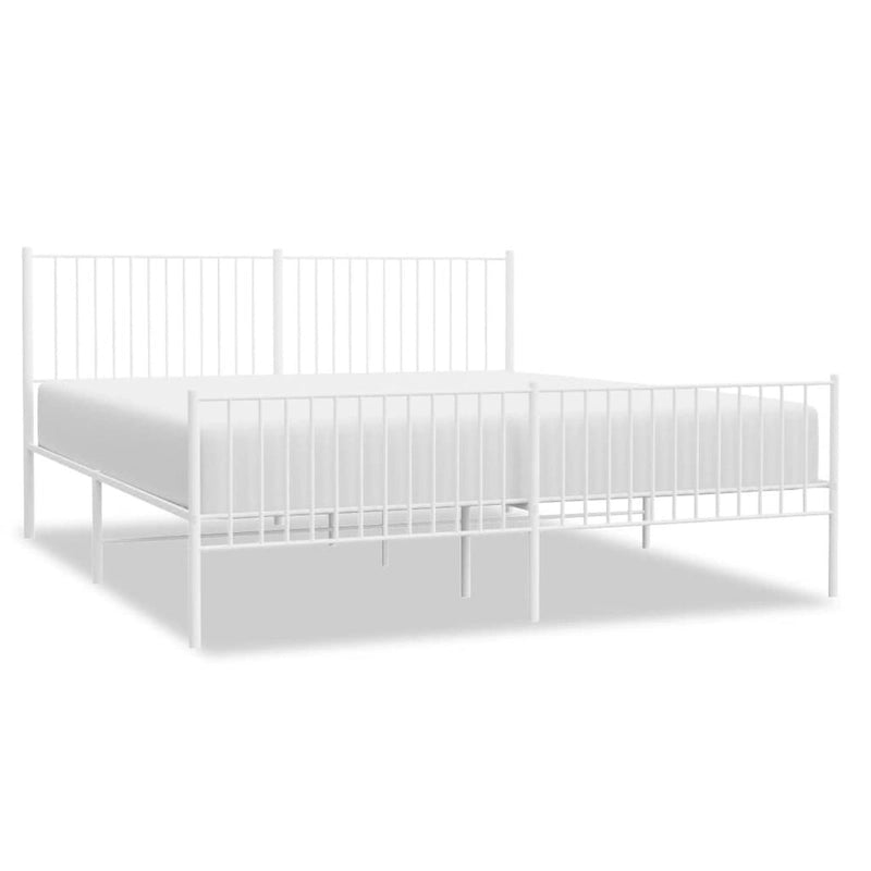 Cadre de lit double en métal, acier thermolaqué blanc avec tête de lit et rangement sous le lit, 1 place
