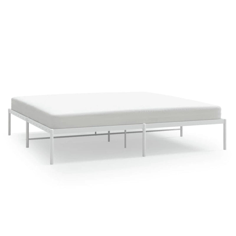Cadre de lit double en métal, acier thermolaqué blanc avec tête de lit et rangement sous le lit, 1 place