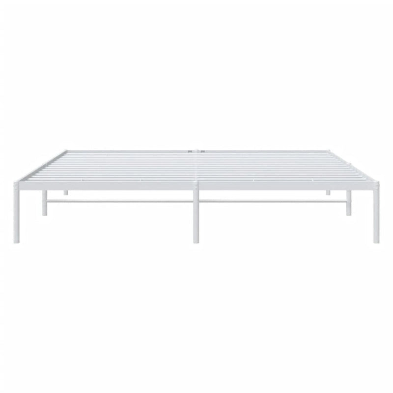 Cadre de lit double en métal, acier thermolaqué blanc avec tête de lit et rangement sous le lit, 1 place