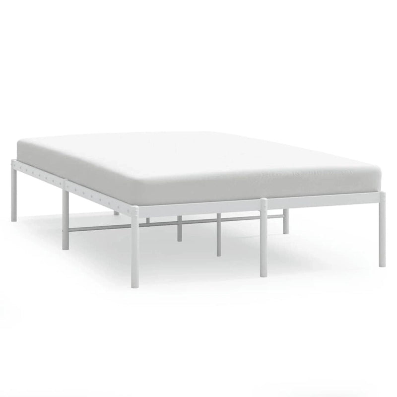 Cadre de lit double en métal, acier thermolaqué blanc avec tête de lit et rangement sous le lit, 1 place