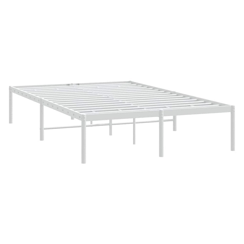 Cadre de lit double en métal, acier thermolaqué blanc avec tête de lit et rangement sous le lit, 1 place