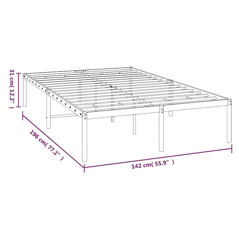Cadre de lit double en métal, acier thermolaqué blanc avec tête de lit et rangement sous le lit, 1 place