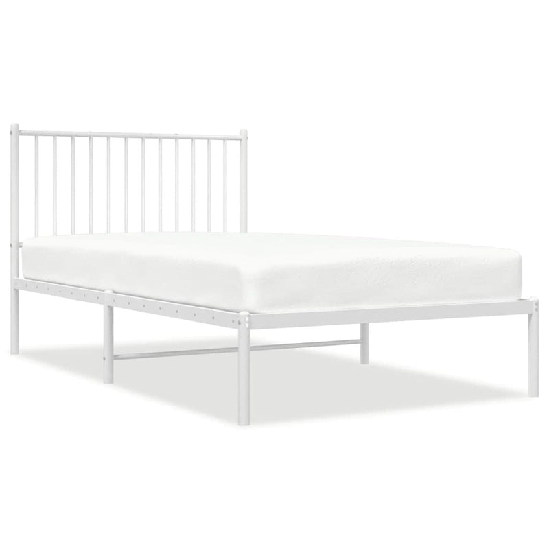 Cadre de lit double en métal, acier thermolaqué blanc avec tête de lit et rangement sous le lit, 1 place