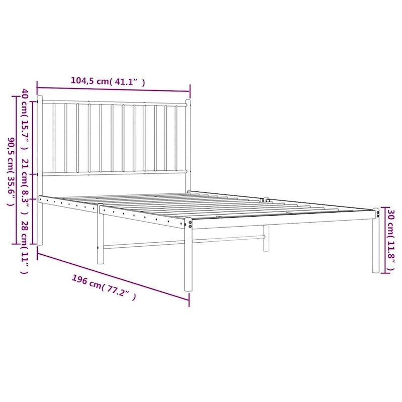 Cadre de lit double en métal, acier thermolaqué blanc avec tête de lit et rangement sous le lit, 1 place