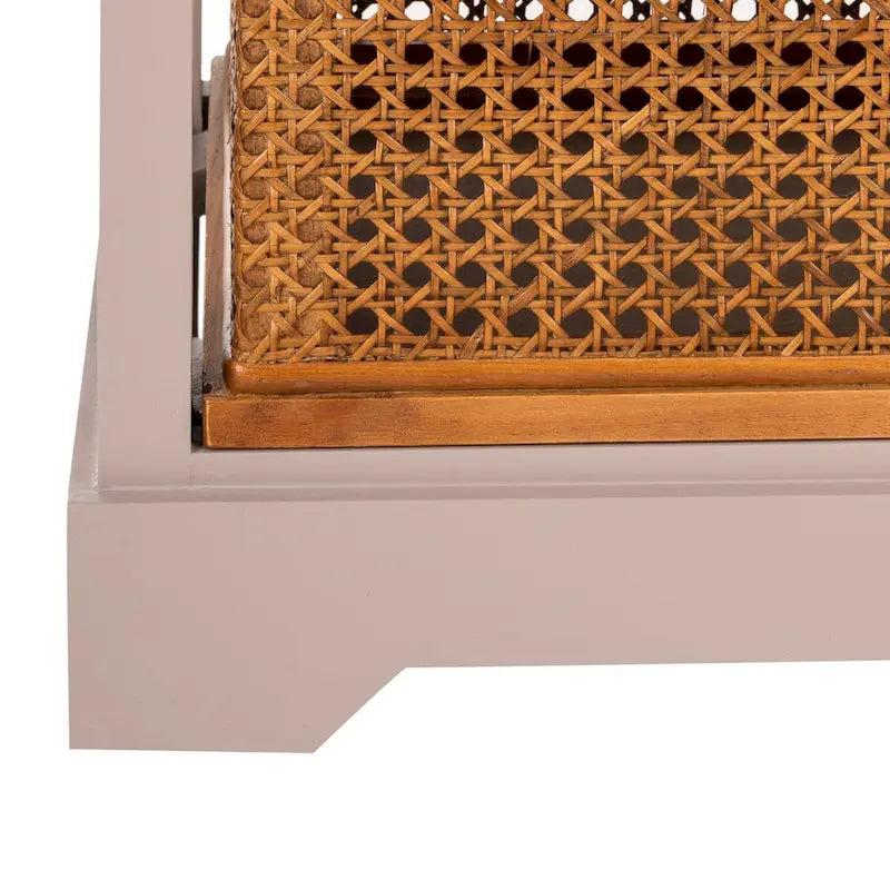 Commode de rangement à 4 tiroirs en gris quartz / orge / noir antique avec paniers en rotin et cadre en pin