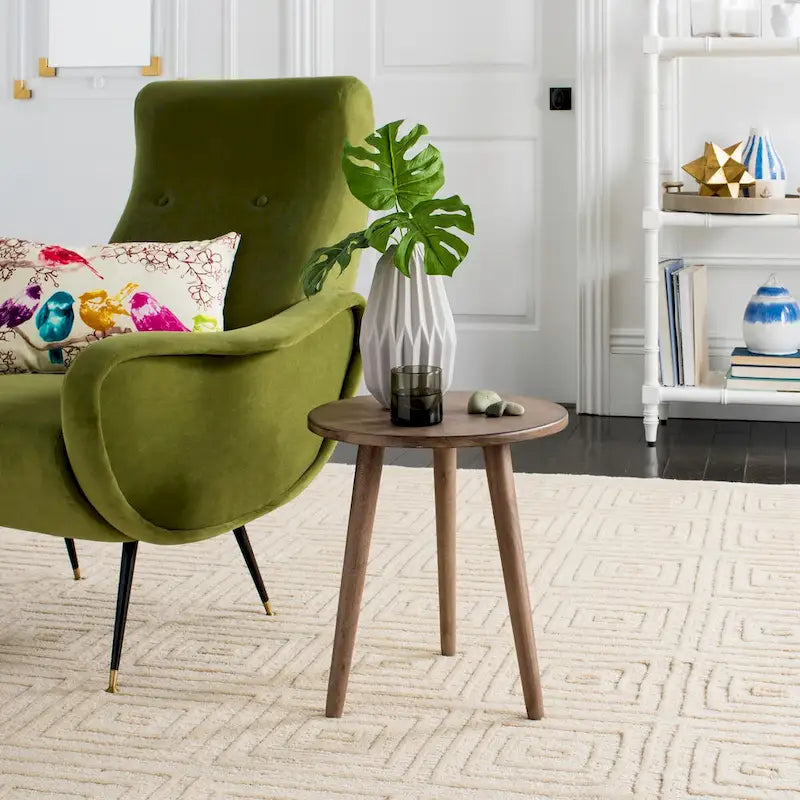 Table d'appoint ronde en pin, aspect vieilli, blanc/marron clair/gris ardoise/noir