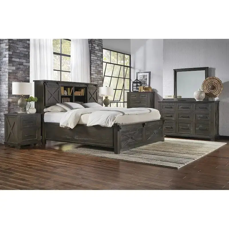 Chambre à coucher 4 pièces en bois massif avec rangement