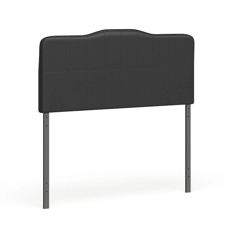 Tête de lit en vinyle PU blanc/noir pleine taille avec surpiqûres en losange et capitonnage à boutons