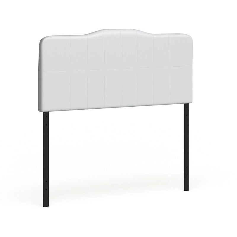 Tête de lit en vinyle PU blanc/noir pleine taille avec surpiqûres en losange et capitonnage à boutons