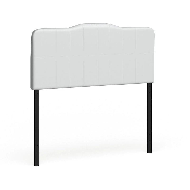 Tête de lit en vinyle PU blanc/noir pleine taille avec surpiqûres en losange et capitonnage à boutons