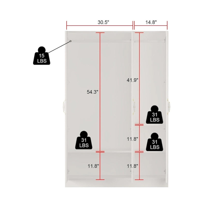 47.2W Armoire à trois portes, deux tringles et poignées florales