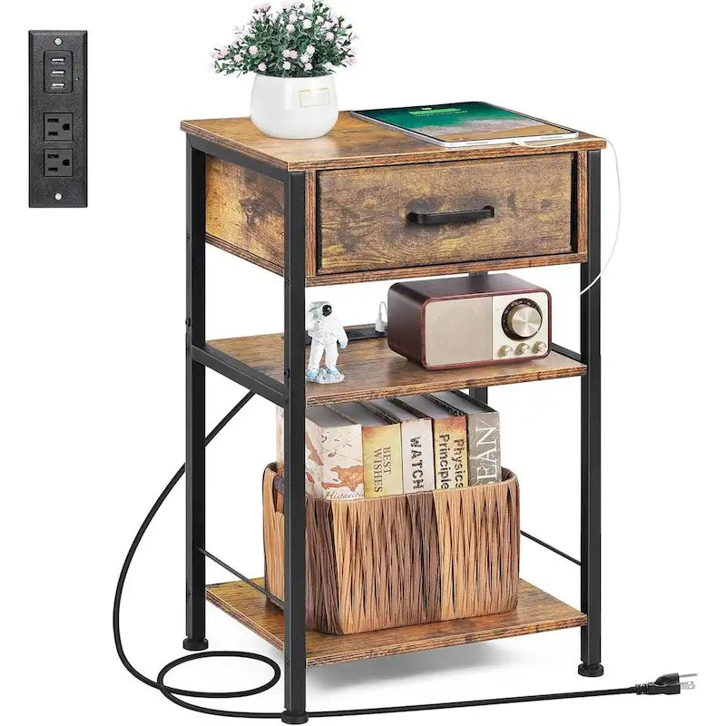 Table de chevet à 3 niveaux avec station de recharge