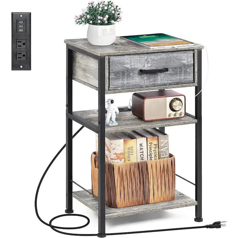 Table de chevet à 3 niveaux avec station de recharge