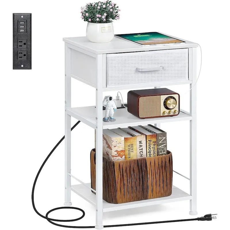 Table de chevet à 3 niveaux avec station de recharge