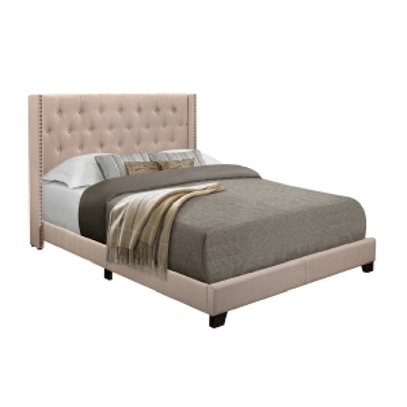 Cadre de lit capitonné en tissu beige, disponible en grand lit / très grand lit / très grand lit California, pour 1 ou 2 personnes