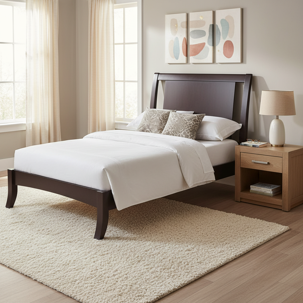 Lit California King en Acajou Marron Espresso avec Tête de Lit à Panneau Traîneau Ouvert et Pieds Évasés, 2 Places