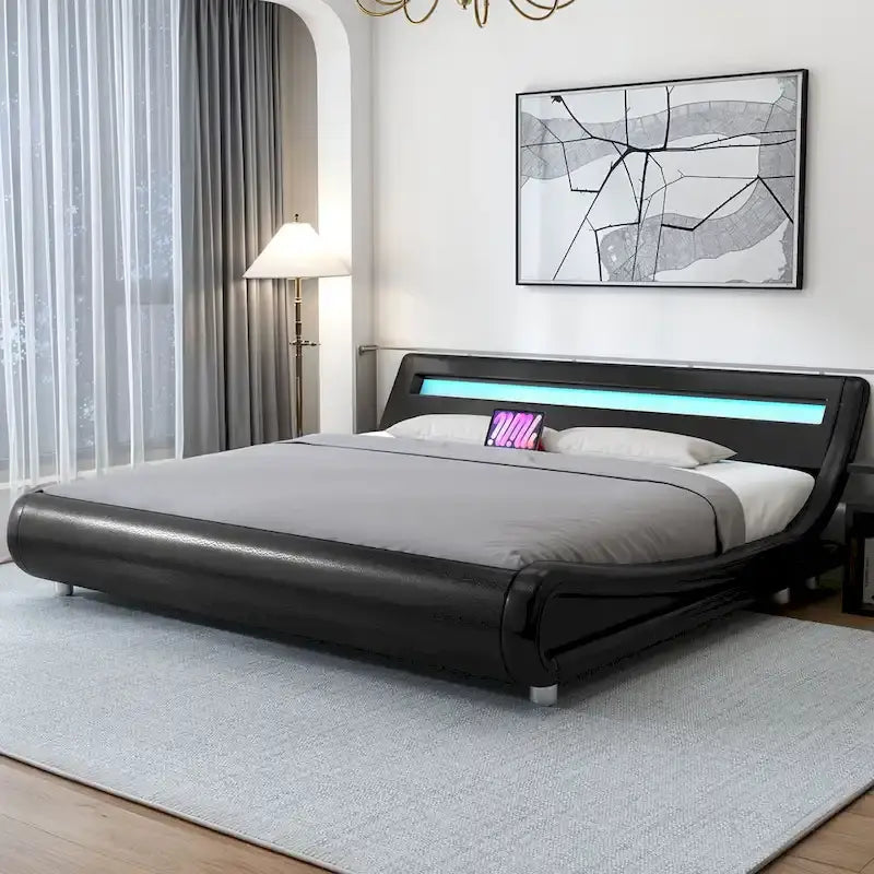 Cadre de lit King Size en PU avec LED intégrées, Noir