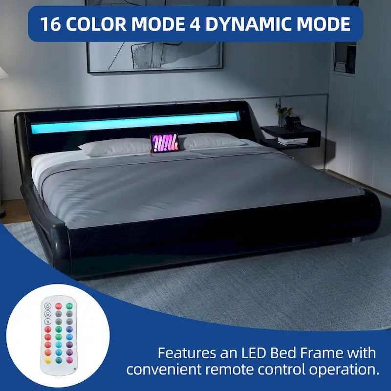 Cadre de lit King Size en PU avec LED intégrées, Noir