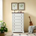 Commode blanche / naturelle à 6 tiroirs en panneaux de particules avec glissières larges et dispositif anti-basculement