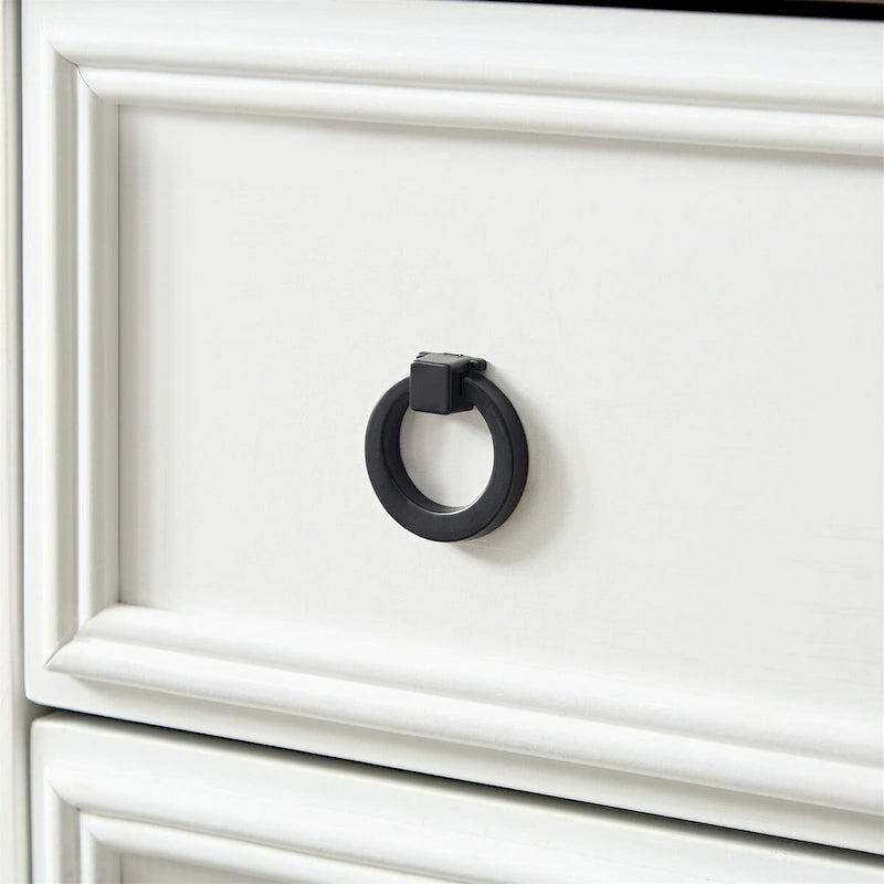 Commode blanche / naturelle à 6 tiroirs en panneaux de particules avec glissières larges et dispositif anti-basculement
