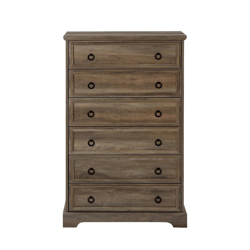 Commode blanche / naturelle à 6 tiroirs en panneaux de particules avec glissières larges et dispositif anti-basculement