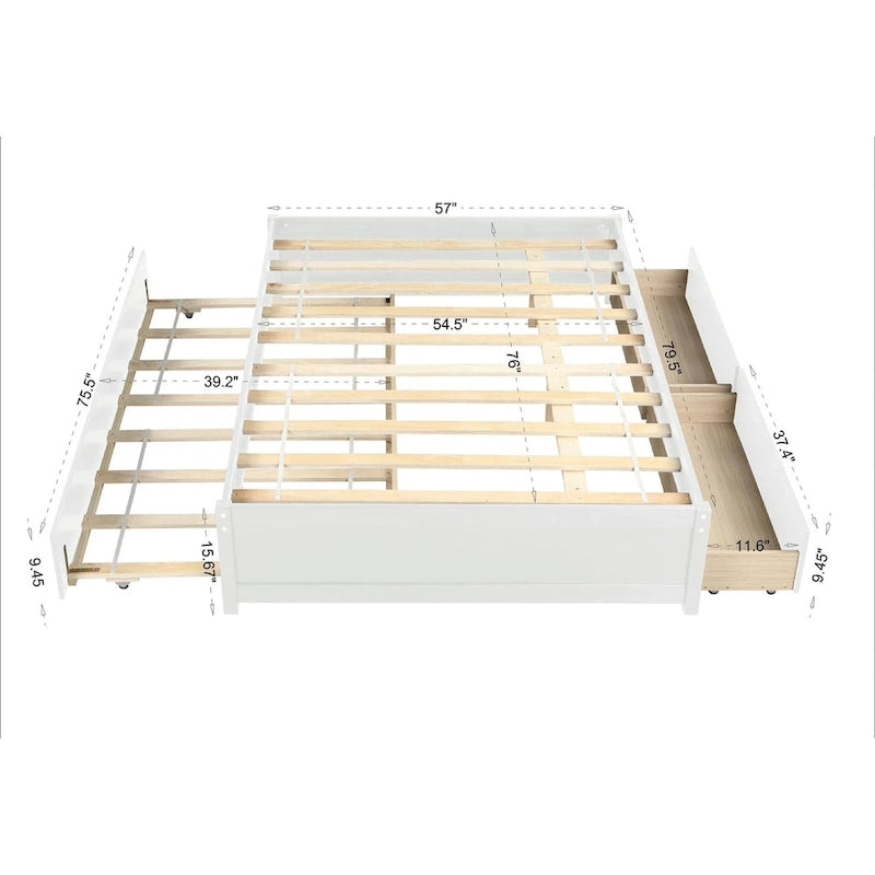Lit double en bois de pin et contreplaqué gris/blanc/espresso avec 2 tiroirs et lit gigogne, pour 2 personnes