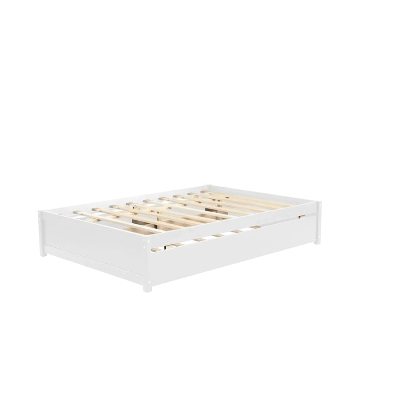 Lit double en bois de pin et contreplaqué gris/blanc/espresso avec 2 tiroirs et lit gigogne, pour 2 personnes