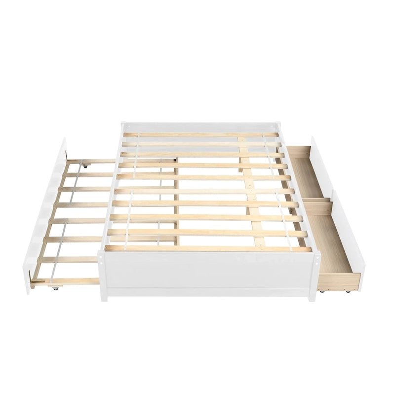 Lit double en bois de pin et contreplaqué gris/blanc/espresso avec 2 tiroirs et lit gigogne, pour 2 personnes