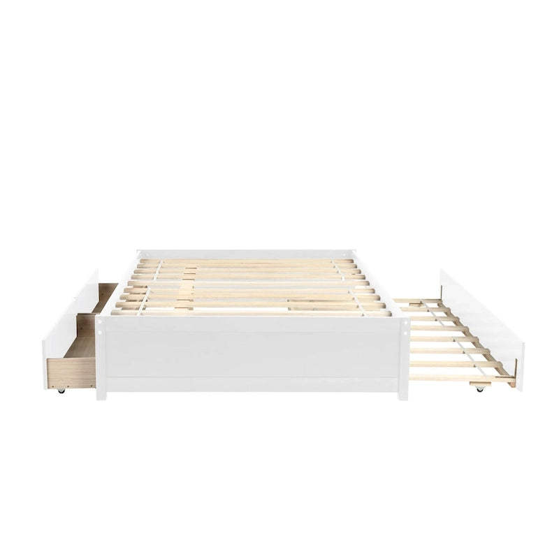 Lit double en bois de pin et contreplaqué gris/blanc/espresso avec 2 tiroirs et lit gigogne, pour 2 personnes