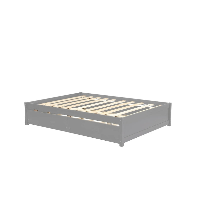 Lit double en bois de pin et contreplaqué gris/blanc/espresso avec 2 tiroirs et lit gigogne, pour 2 personnes
