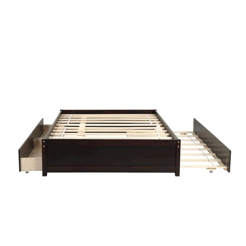 Lit double en bois de pin et contreplaqué gris/blanc/espresso avec 2 tiroirs et lit gigogne, pour 2 personnes