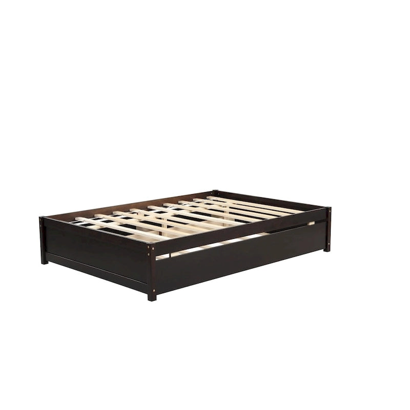 Lit double en bois de pin et contreplaqué gris/blanc/espresso avec 2 tiroirs et lit gigogne, pour 2 personnes