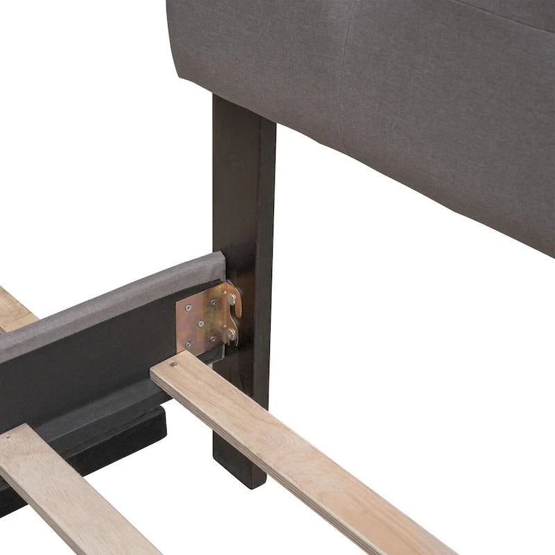 Lit plateforme Queen avec 2 tiroirs et lit gigogne double XL, tête de lit capitonnée (Gris foncé / Gris clair / Beige)